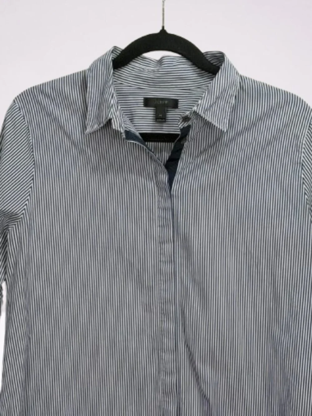J. Crew Women's Endless Striped Button Down Shirt Tunic Size 14 Navy/White